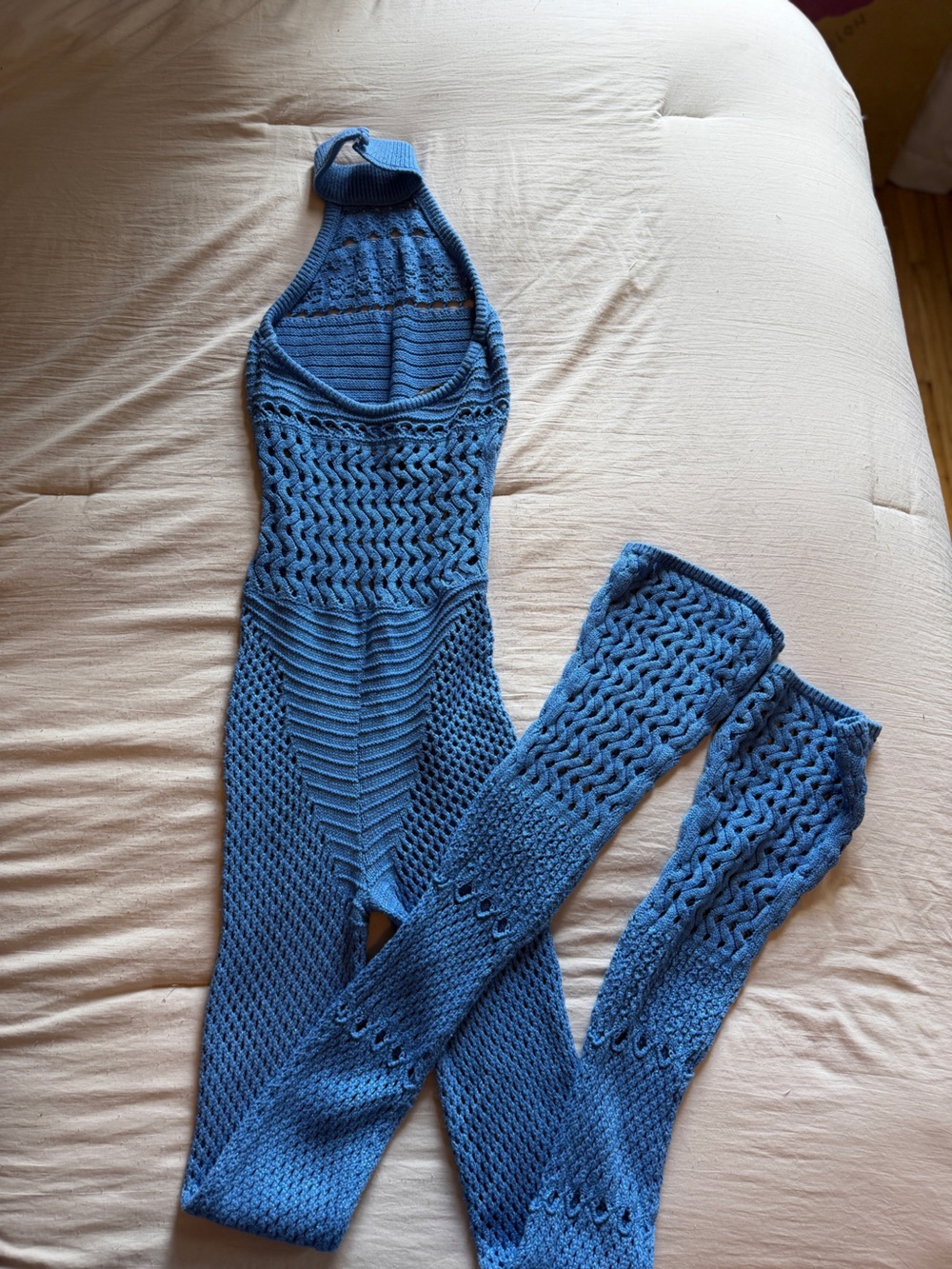 Retrofete Sky Blue Crochet Halter Jumpsuit - Picture 4 of 5